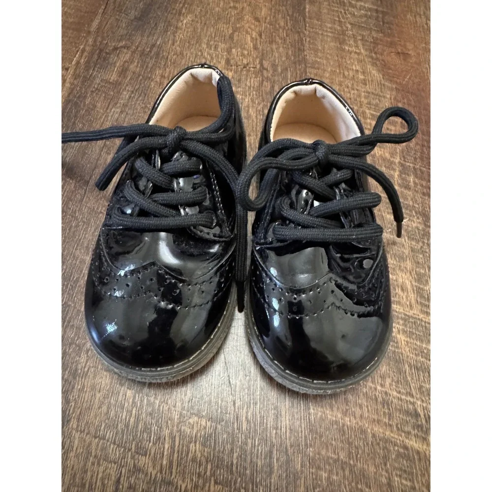 Meckior Toddler Black Patent Oxford Brogue Dress Shoes EU 22 US 5.5/6